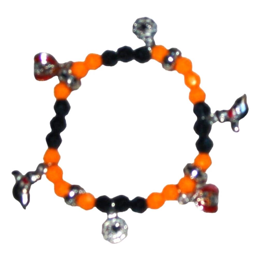 Handmade Halloween Beaded Bracelet Orange & Black w/ Pumpkin Ghost Spider Charms